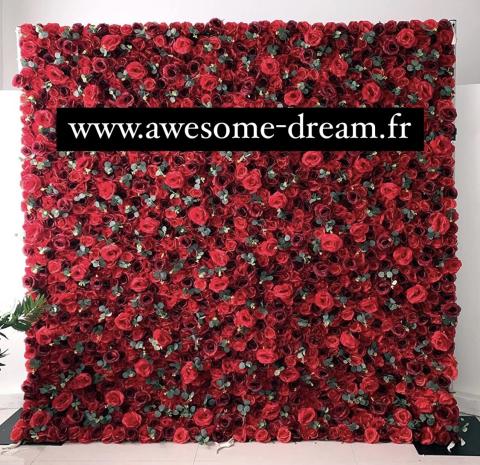 Location de mur de fleurs rouges; Mur de fleurs rouges; mur de roses rouges; demande en mariage